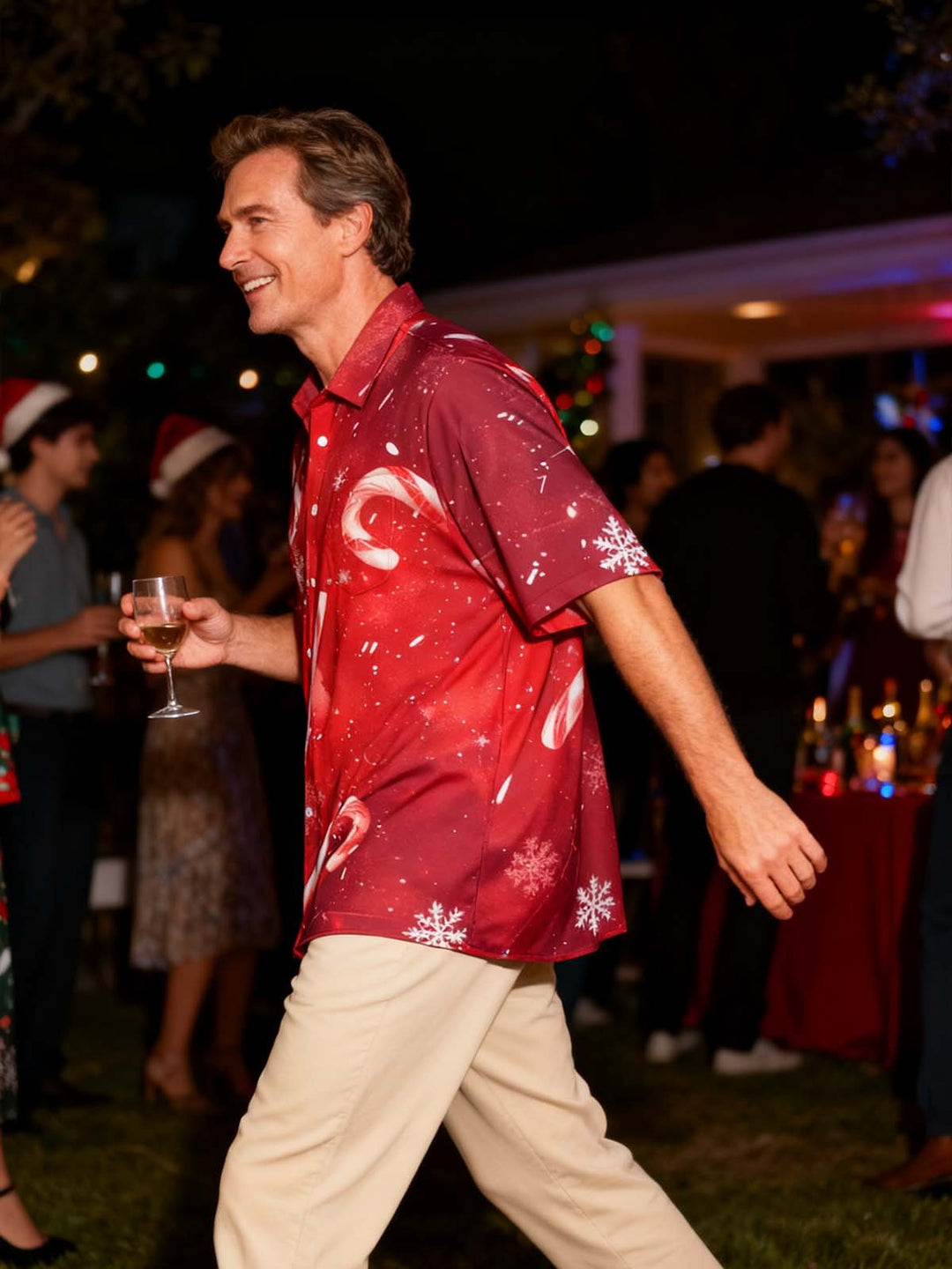Alohadaddy® Christmas Candy Cane Printed Pockets Elastic Button Closure Men&