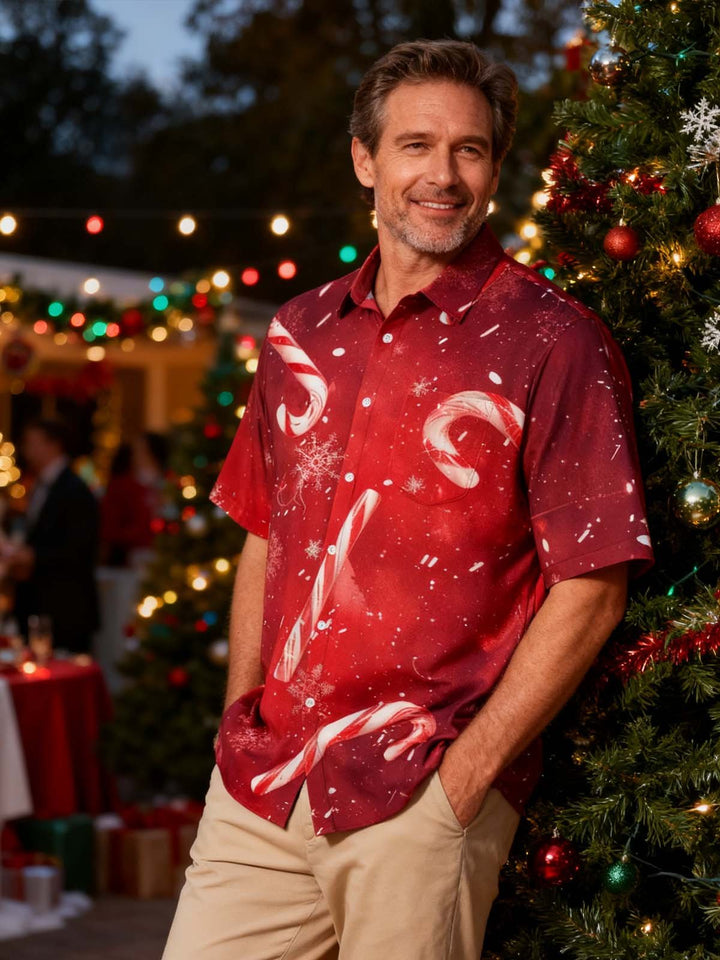 Alohadaddy® Christmas Candy Cane Printed Pockets Elastic Button Closure Men&