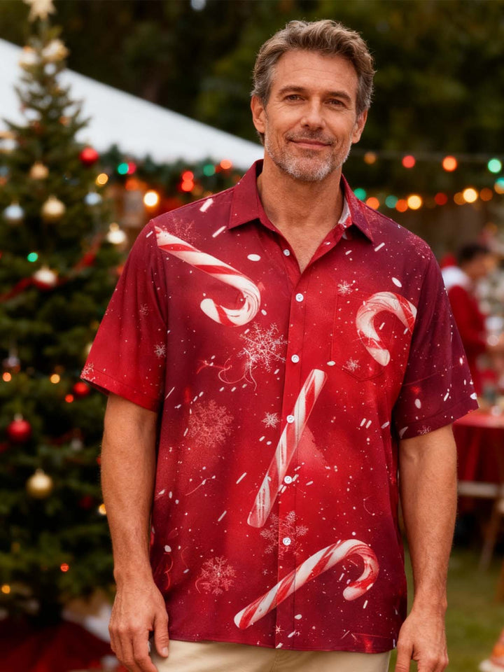 Alohadaddy® Christmas Candy Cane Printed Pockets Elastic Button Closure Men&