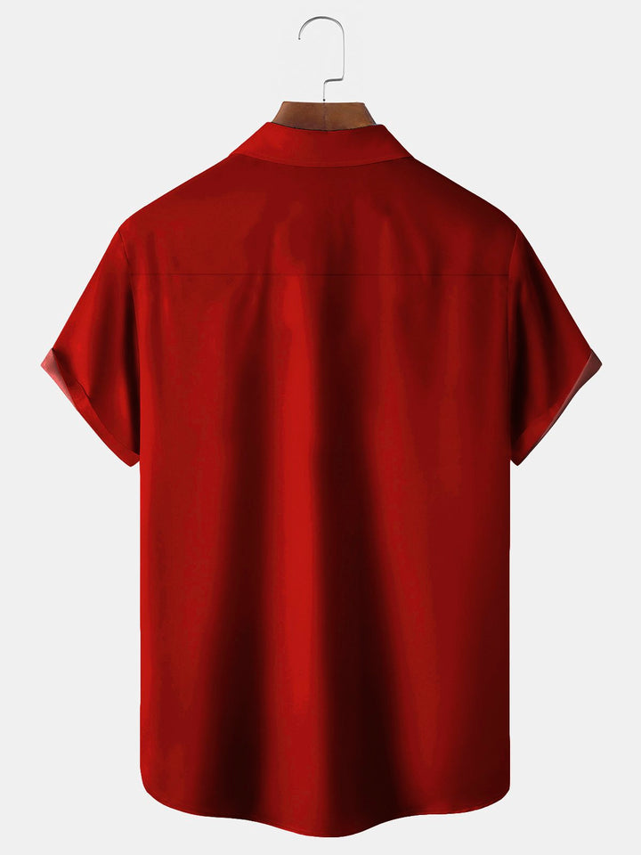 Men Santa With Gifts Bag Print Pocket Front Short Sleeves Shirt