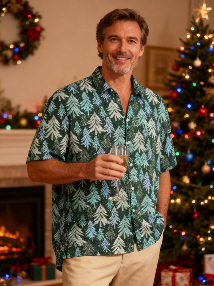 Alohadaddy Christmas Button Pocket Casual Short Sleeve Shirt