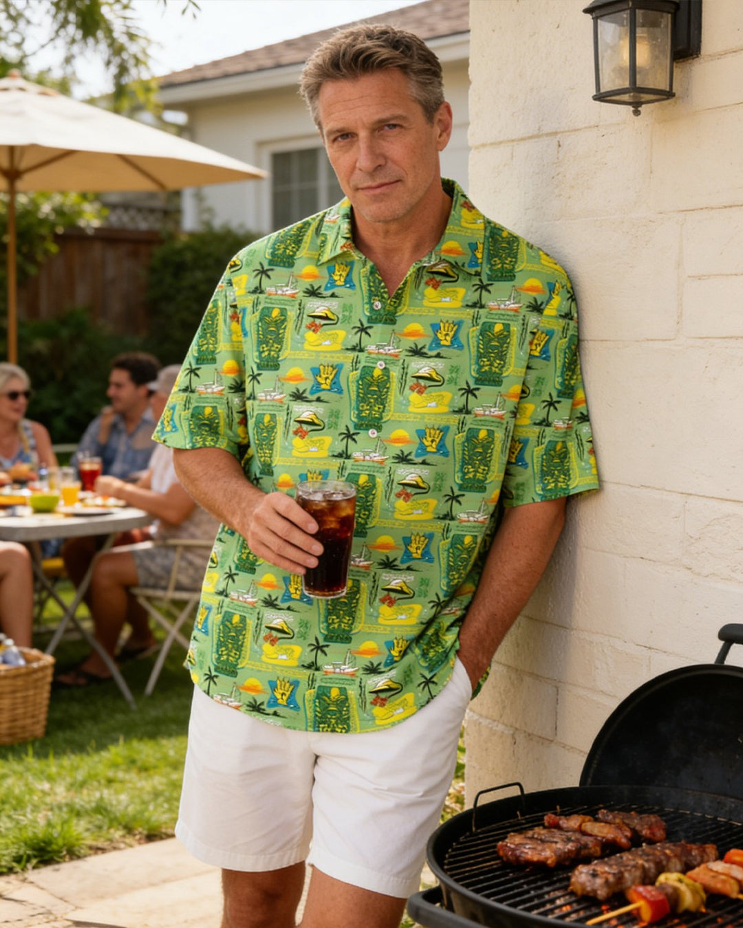 Alohadaddy® Hawaiian Tiki Tropical Plant Movie Coconut Tree Short-Sleeve Shirt