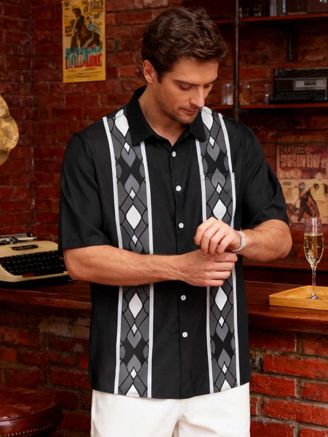 Alohadaddy Retro Geometric 60s Classic Bowling Shirt