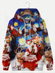 Alohadaddy Holiday Christmas Blue Men's Drawstring Hoodies Cartoon Santa Elk Stretch Plus Size Camp Pullover Sweatshirts