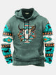 Alohadaddy Men's Aztec Western Bull Skull Print Vintage Drawstring Hoodies