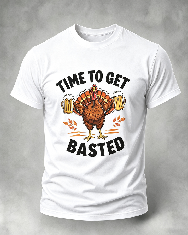 Alohadaddy Casual Retro Beer Turkey Print Crew neck T-shirt