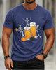 Alohadaddy Casual Retro Beer Print Crew neck T-shirt