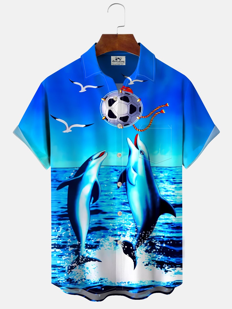 Alohadaddy Ocean Animal Dolphin Button Pocket Casual Short Sleeve Shirt