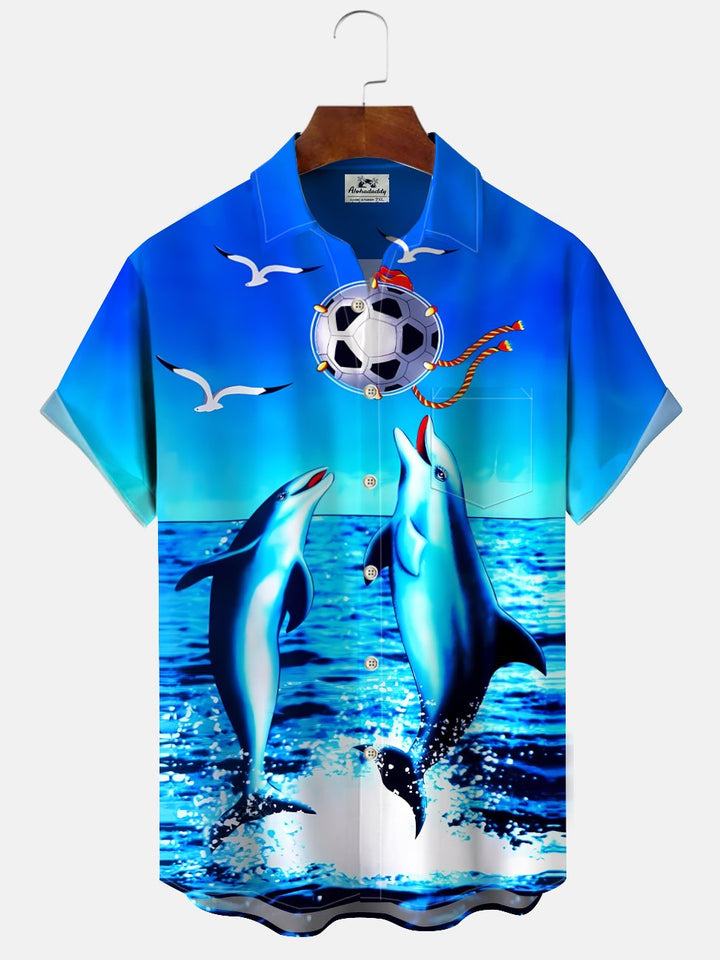 Alohadaddy Ocean Animal Dolphin Button Pocket Casual Short Sleeve Shirt