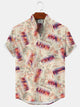 Alohadaddy Geometric Pattern Button Pocket Casual Short Sleeve Stand Collar Shirt
