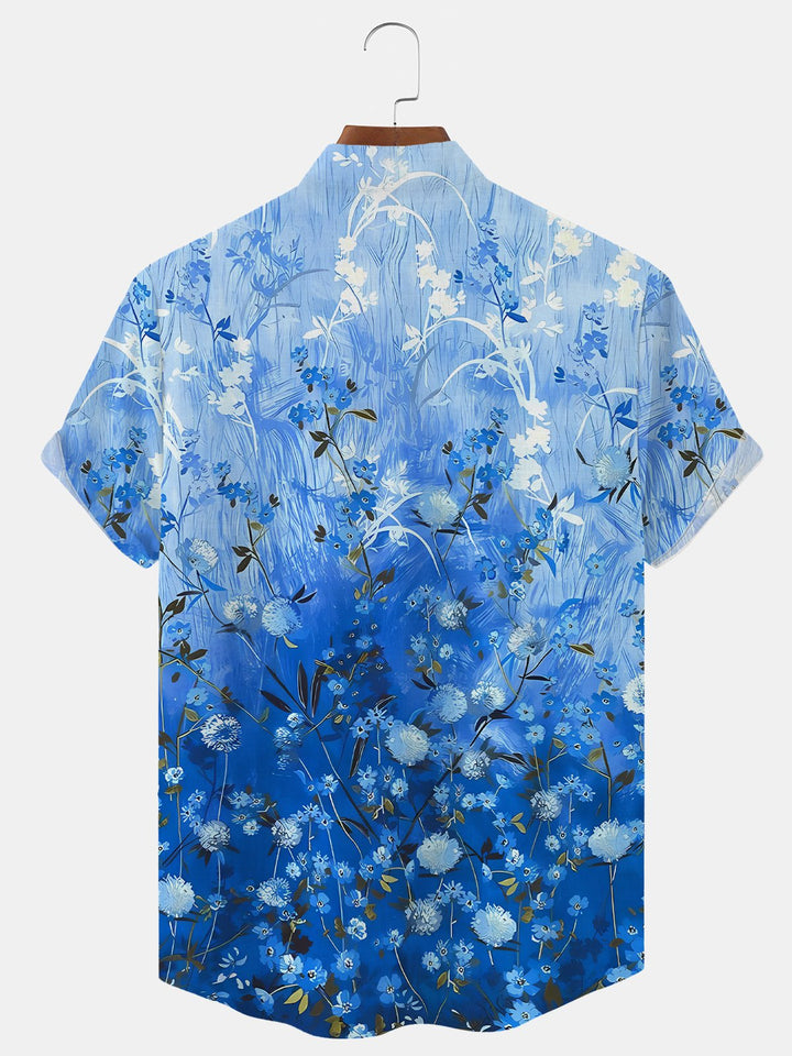 Alohadaddy Plant Gradient Button Pocket Casual Short Sleeve Stand Collar Shirt