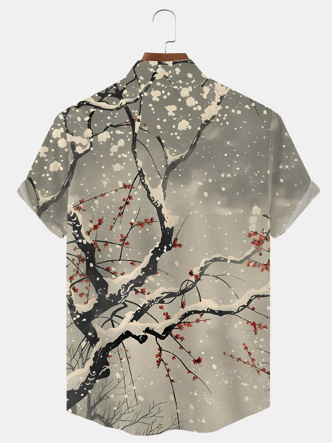 Alohadaddy Plant Peach Blossom Button Pocket Casual Short Sleeve Stand Collar Shirt