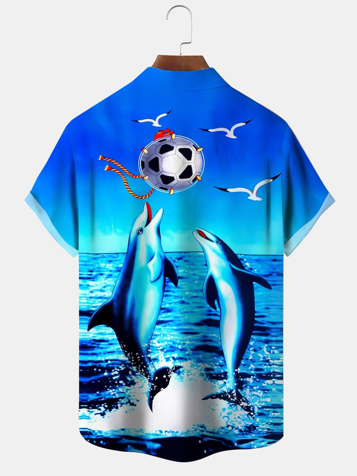 Alohadaddy Ocean Animal Dolphin Button Pocket Casual Short Sleeve Shirt