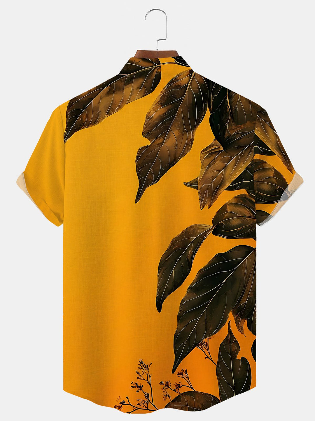Alohadaddy Plant Leaves Button Pocket Casual Short Sleeve Stand Collar Shirt