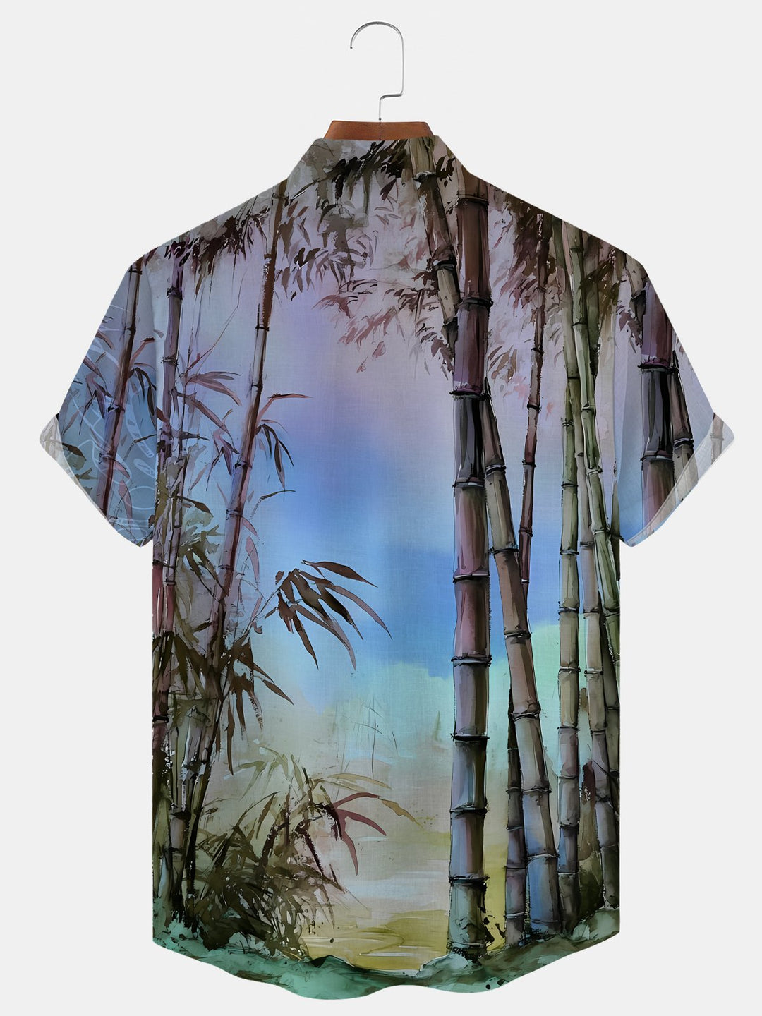 Alohadaddy Plant Leaves Button Pocket Casual Short Sleeve Stand Collar Shirt