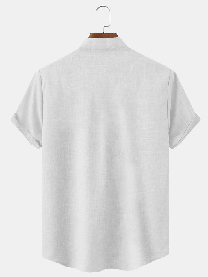 Alohadaddy Plant Bamboo Button Pocket Casual Short Sleeve Stand Collar Shirt