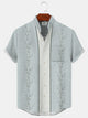 Alohadaddy Plant Button Pocket Casual 50S Bowling Commuter Stand Collar Short Sleeve Shirt