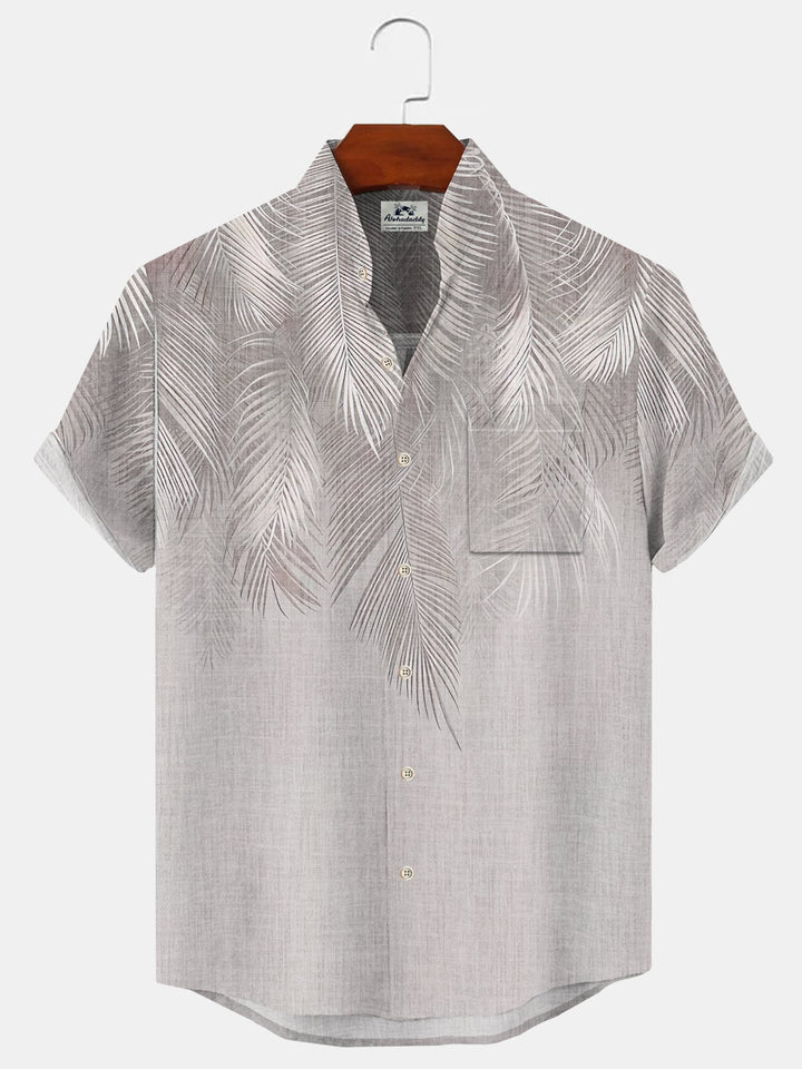 Alohadaddy Plant Leaves Pocket Casual Stand Collar Short Sleeve Shirt