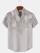 Alohadaddy Plant Leaves Pocket Casual Stand Collar Short Sleeve Shirt