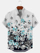 Alohadaddy Plant Flower Button Pocket Casual Short Sleeve Stand Collar Shirt