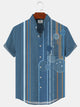 Alohadaddy Geometric Lines Pocket Casual Short Sleeve Stand Collar Shirt