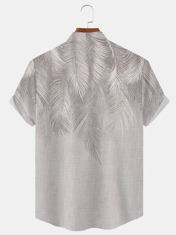 Alohadaddy Plant Leaves Pocket Casual Stand Collar Short Sleeve Shirt