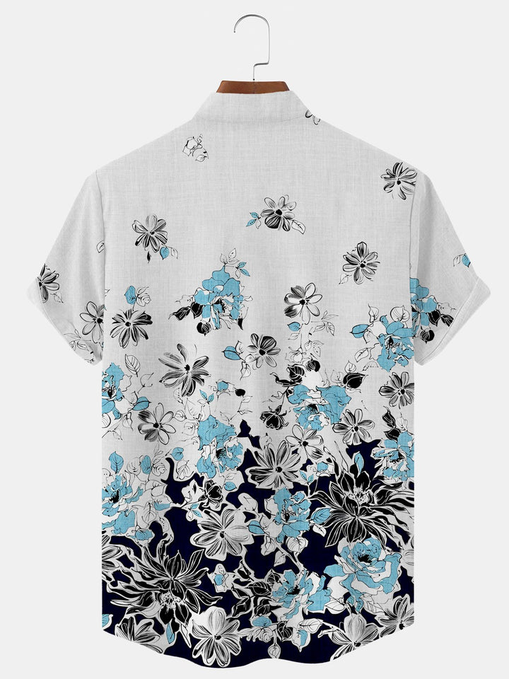 Alohadaddy Plant Flower Button Pocket Casual Short Sleeve Stand Collar Shirt