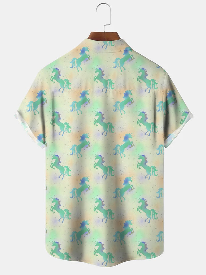 Alohadaddy Animal Horse Pocket Casual Short Sleeve Shirt