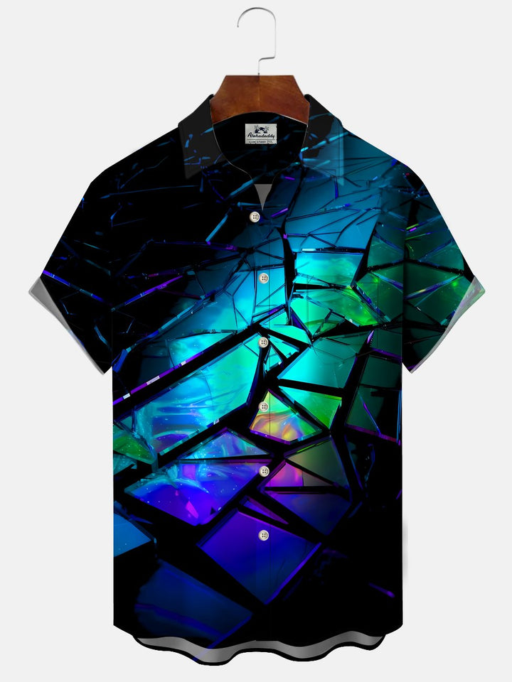 Alohadaddy Geometric Pattern Button Pocket Casual Short Sleeve Shirt