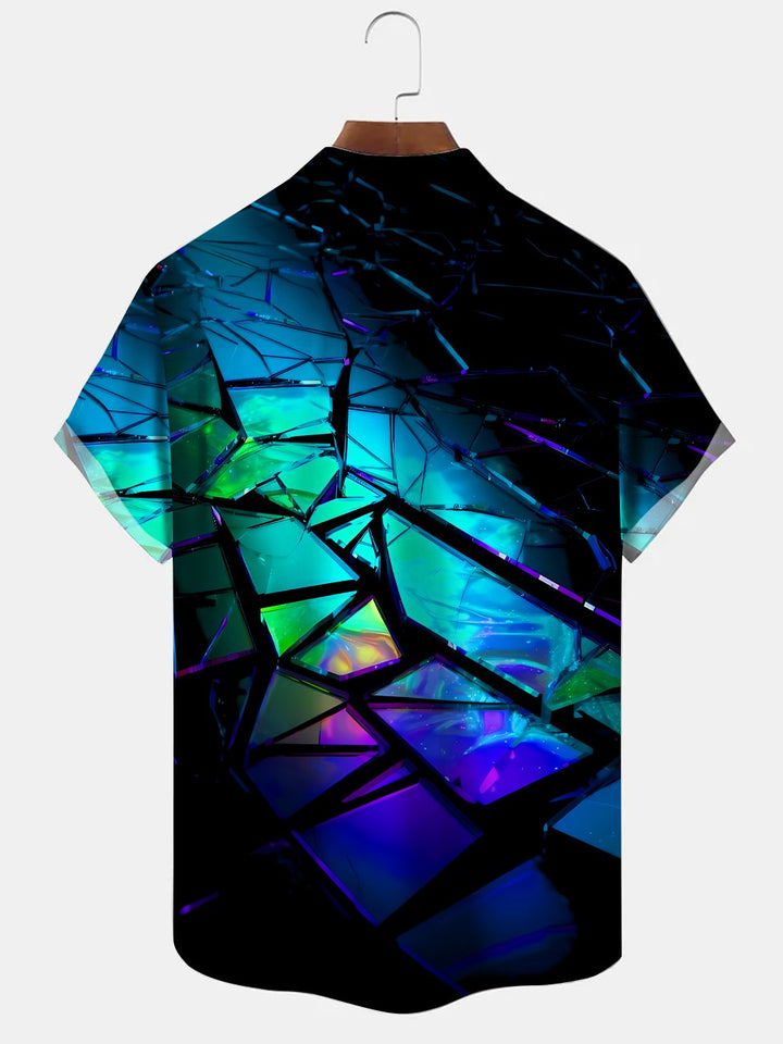 Alohadaddy Geometric Pattern Button Pocket Casual Short Sleeve Shirt