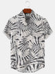 Alohadaddy Geometric Pattern Button Pocket Casual Short Sleeve Stand Collar Shirt