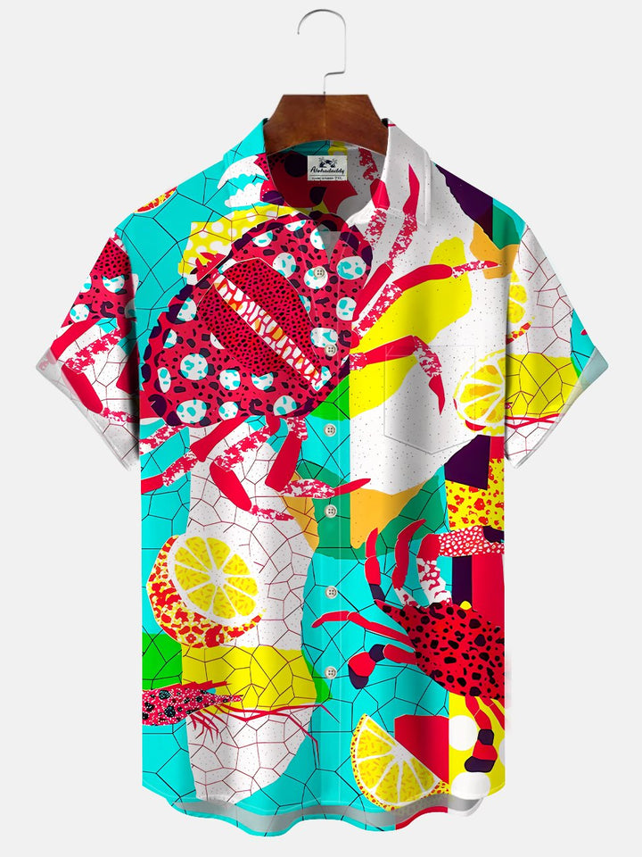 Alohadaddy Geometric Pattern Art Button Pocket Casual Short Sleeve Shirt
