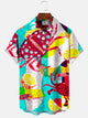 Alohadaddy Geometric Pattern Art Button Pocket Casual Short Sleeve Shirt