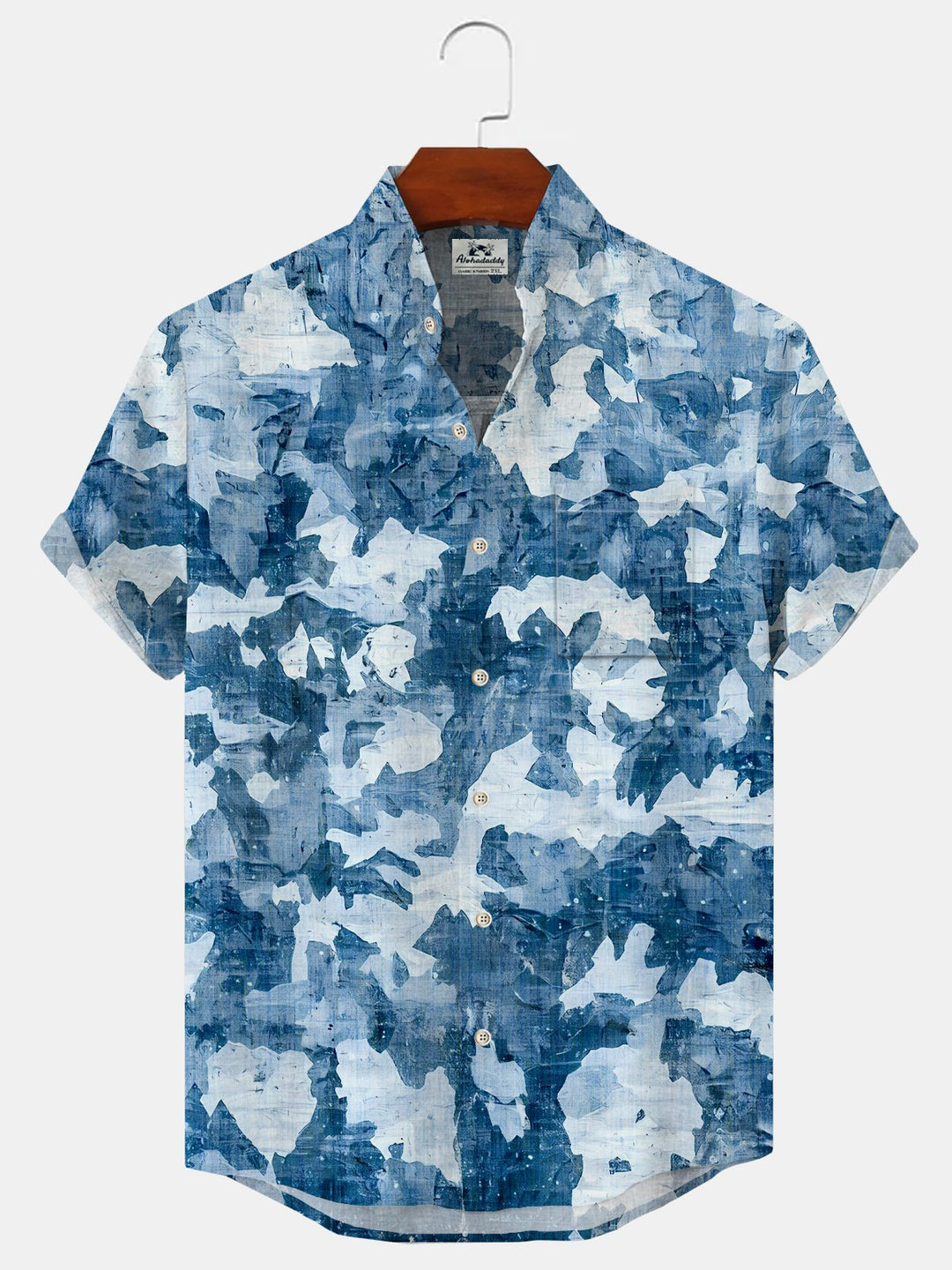 Alohadaddy Camouflage Geometric Button Pocket Casual Short Sleeve Stand Collar Shirt
