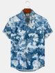 Alohadaddy Camouflage Geometric Button Pocket Casual Short Sleeve Stand Collar Shirt