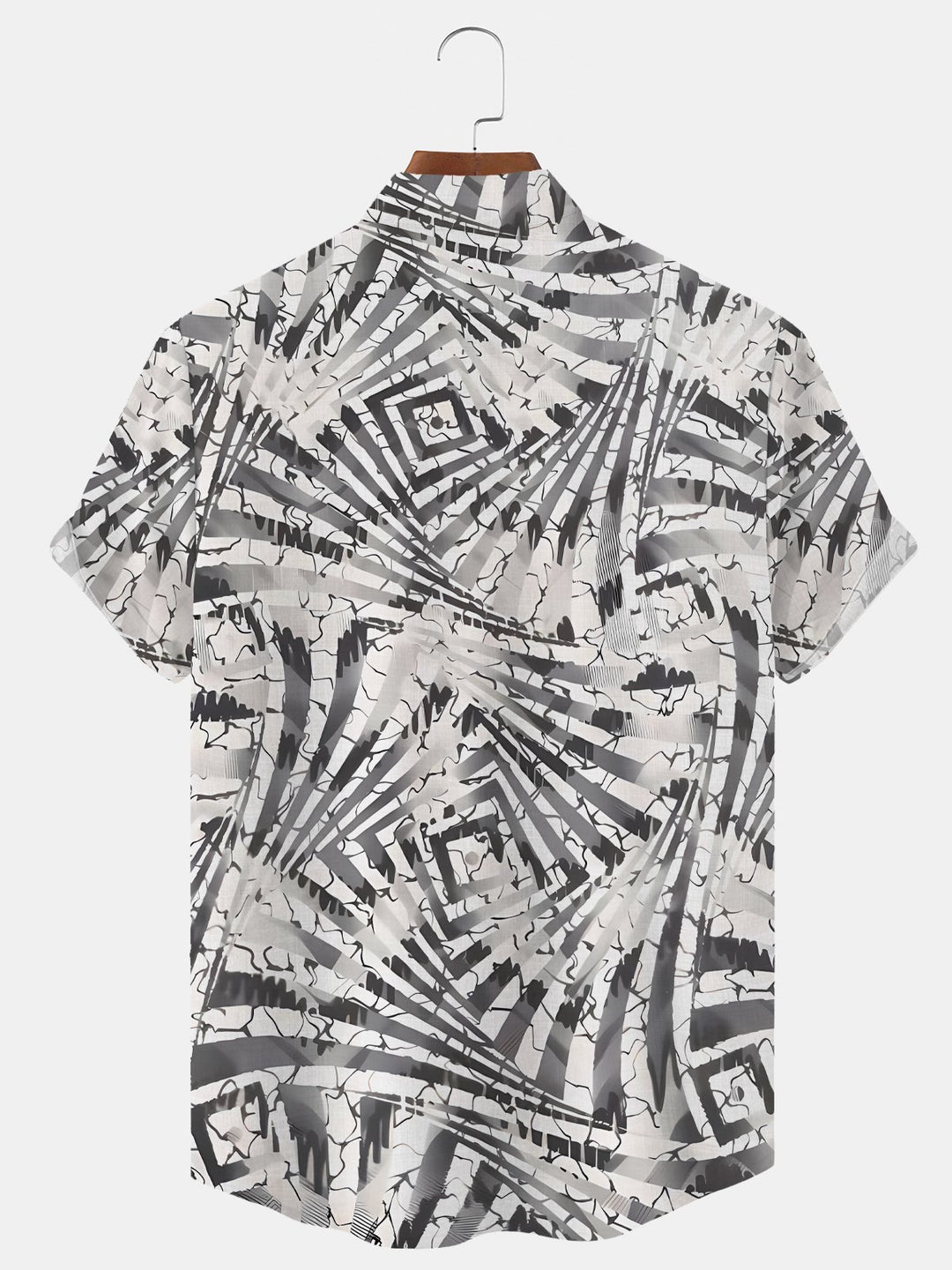 Alohadaddy Geometric Pattern Button Pocket Casual Short Sleeve Stand Collar Shirt