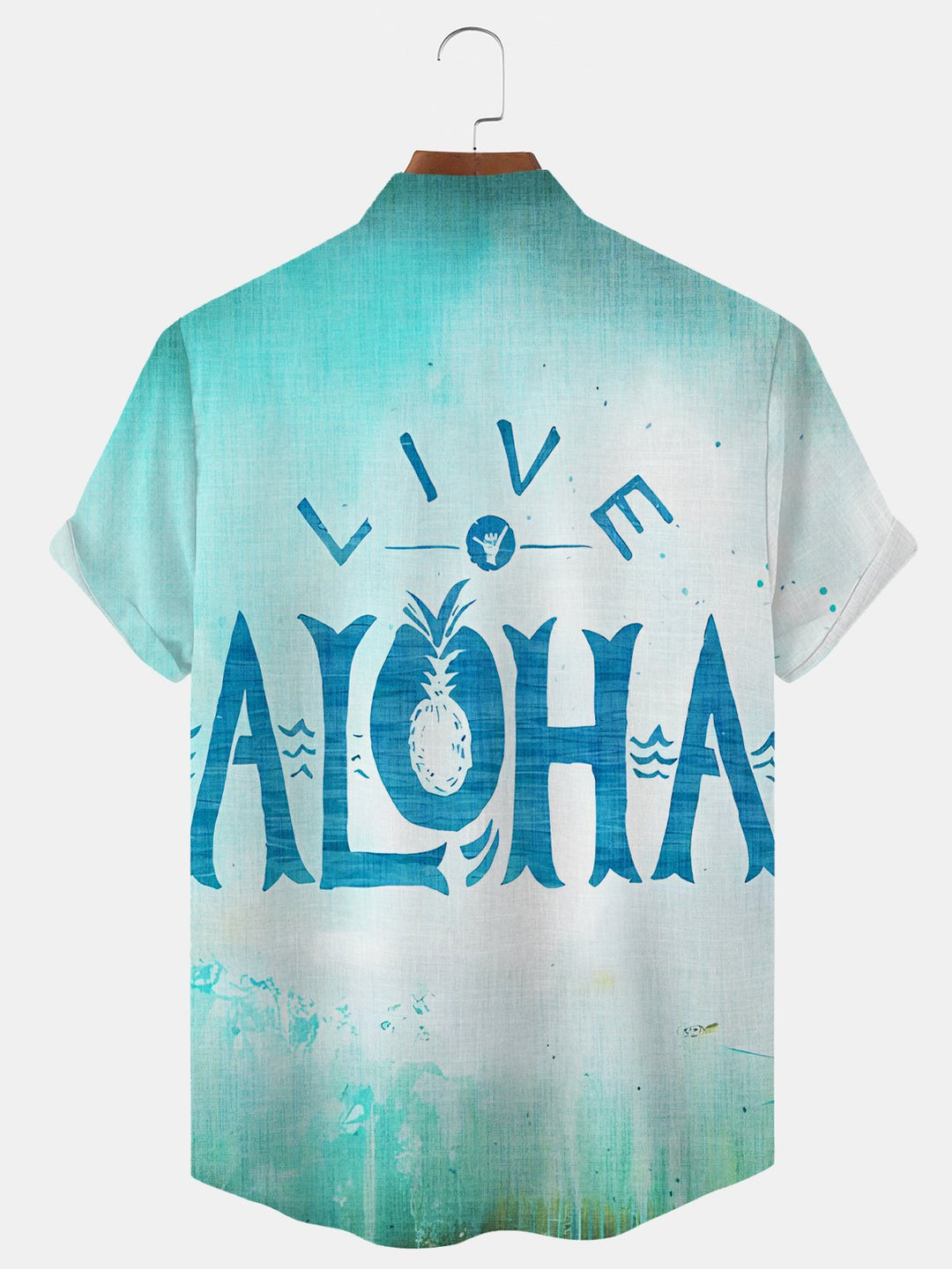 Alohadaddy Beach Gradient Button Pocket Casual Short Sleeve Stand Collar Shirt