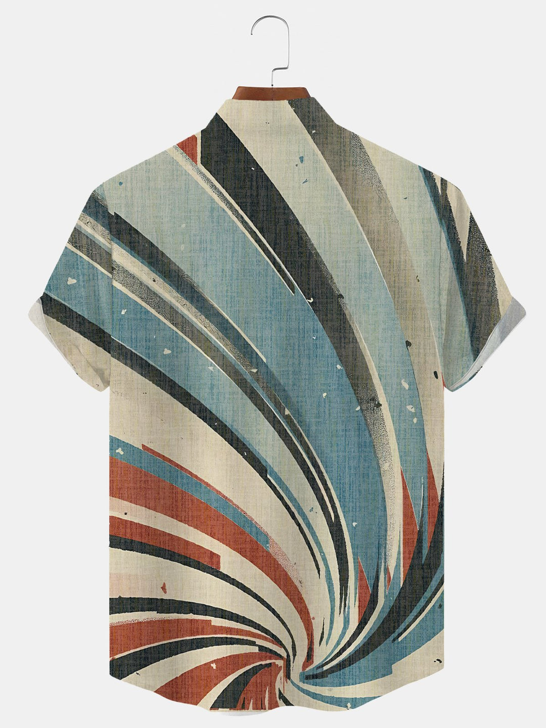 Alohadaddy Geometric Retro Button Pocket Casual Short Sleeve Stand Collar Shirt