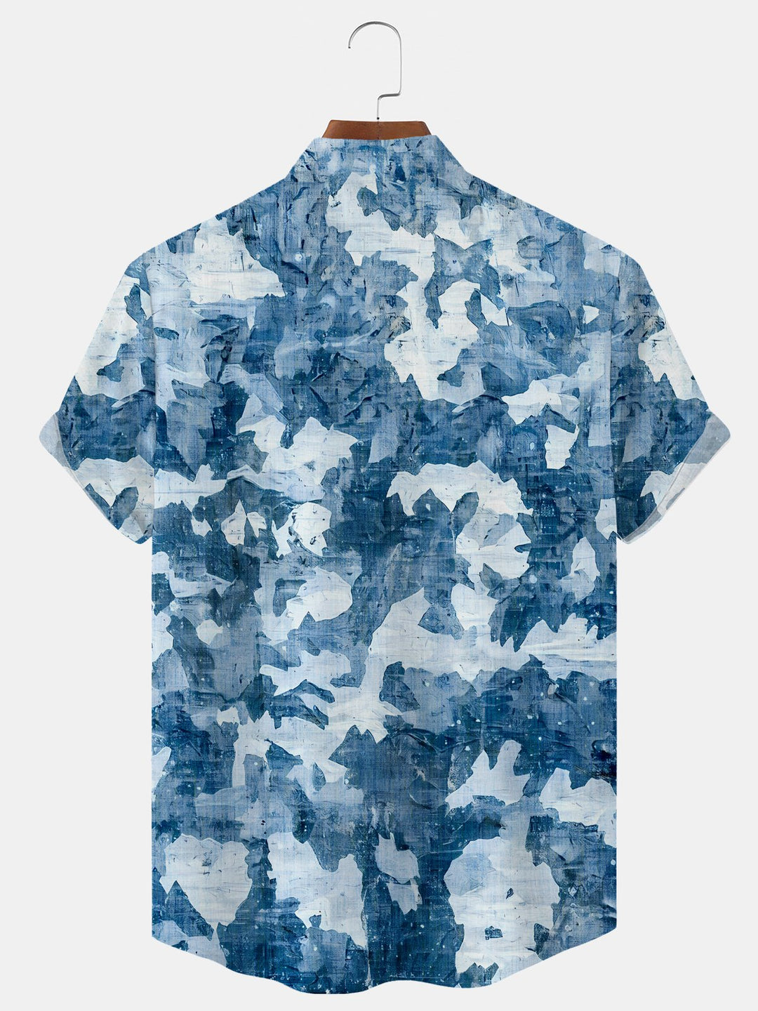 Alohadaddy Camouflage Geometric Button Pocket Casual Short Sleeve Stand Collar Shirt