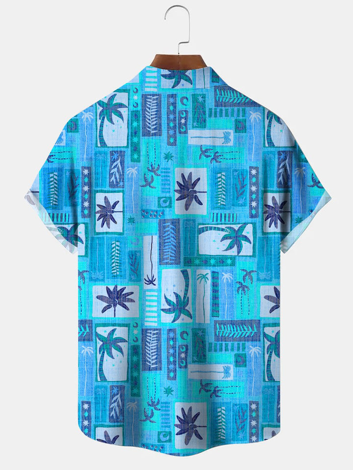Alohadaddy Coconut Tree Beach Button Pocket Casual Short Sleeve Shirt