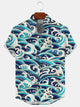 Alohadaddy Wave Retro Button Pocket Casual Short Sleeve Stand Collar Shirt