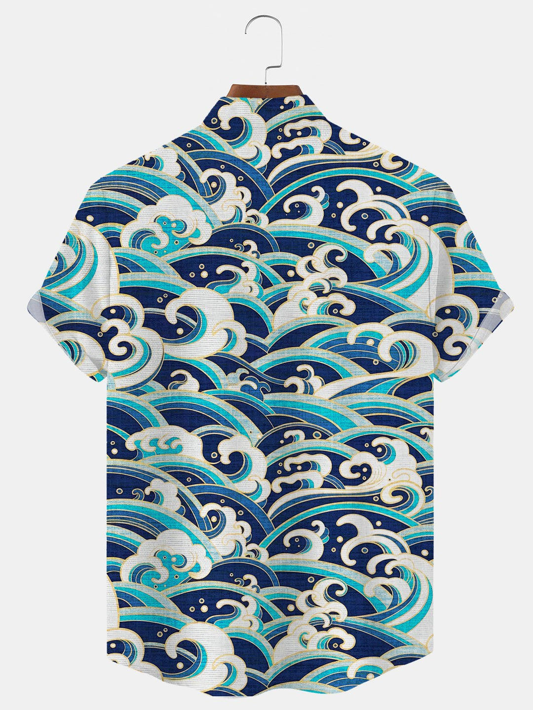 Alohadaddy Wave Retro Button Pocket Casual Short Sleeve Stand Collar Shirt