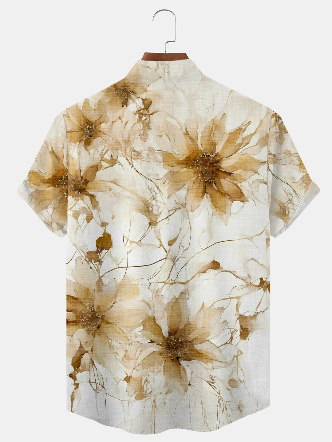 Alohadaddy Plant Flower Button Pocket Casual Short Sleeve Stand Collar Shirt