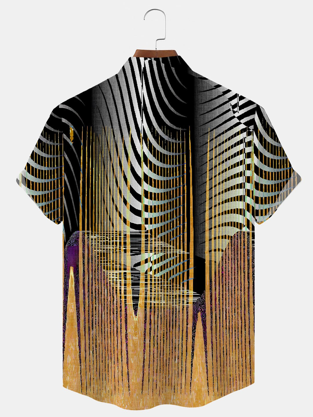 Alohadaddy Geometric Gradient Button Pocket Casual Short Sleeve Stand Collar Shirt