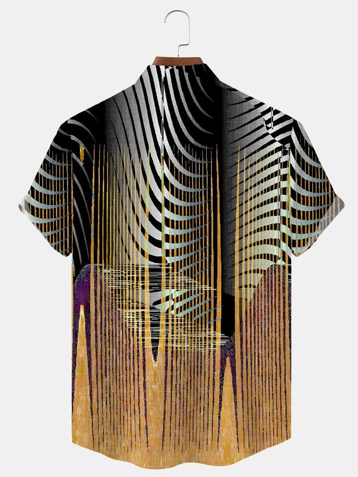 Alohadaddy Geometric Gradient Button Pocket Casual Short Sleeve Stand Collar Shirt