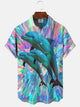 Alohadaddy Ocean Dolphin Button Pocket Casual Short Sleeve Shirt