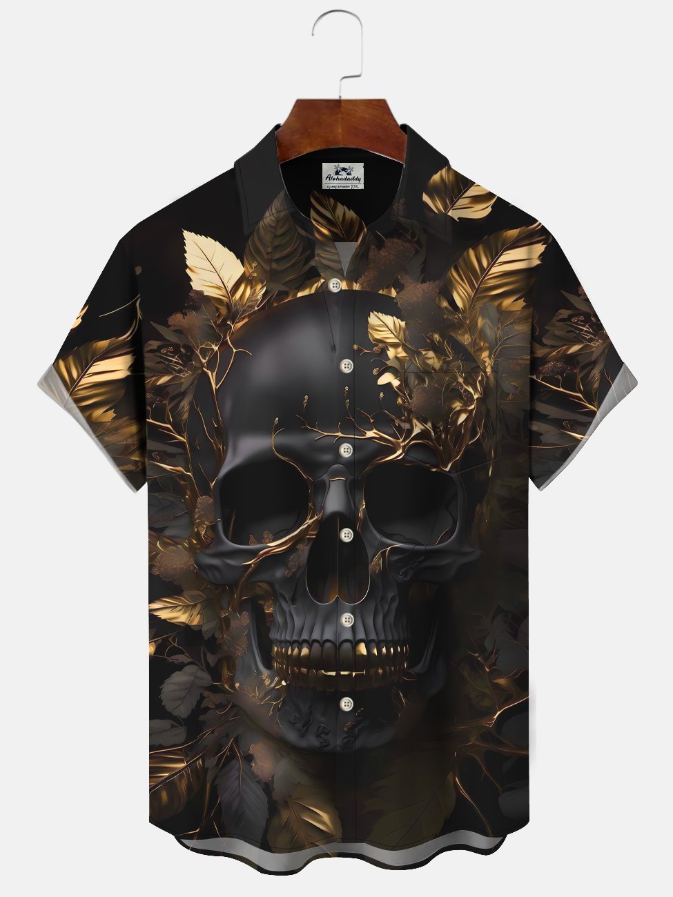 Alohadaddy Skull Leaf Button Pocket Casual Short Sleeve Shirt
