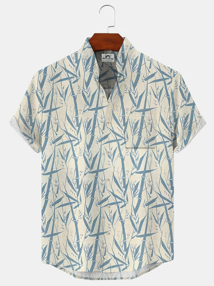Alohadaddy Bamboo Button Pocket Casual Short Sleeve Stand Collar Shirt
