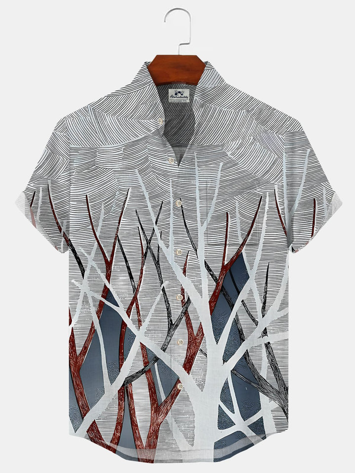 Alohadaddy Geometric Pattern Button Pocket Casual Short Sleeve Stand Collar Shirt