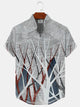 Alohadaddy Geometric Pattern Button Pocket Casual Short Sleeve Stand Collar Shirt